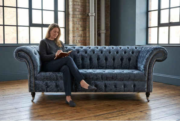Wohnzimmer Chesterfield Sofa Couch Design Textil Couchen Sofas Dreisitzer Grau