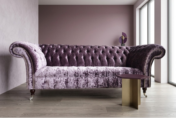 Stilvoller Lila Chesterfield Dreisitzer Luxus Wohnzimmer 3-er Couch