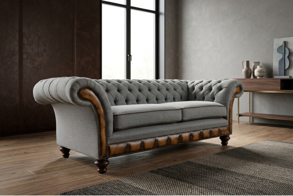 Grau-braune Chesterfield Couch Designer Wohnzimmer 3-Sitzer Sofa