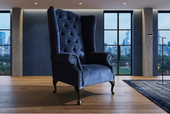 Blauer Ohrensessel Chesterfield Sofa Couch Polster 1 Sitzer Sessel Sofas Textil