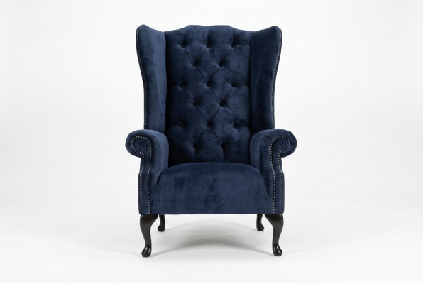 Blauer Ohrensessel Chesterfield Sofa Couch Polster 1 Sitzer Sessel Sofas Textil