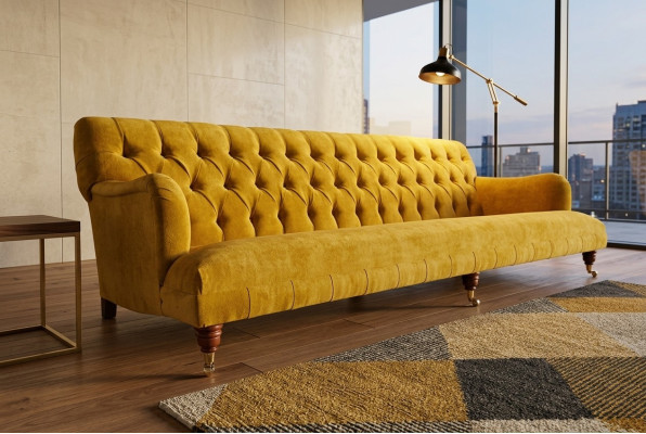 Klassische Chesterfield Sofa 4 Sitzer Sofas Couchen Leder Gelb Design Polster