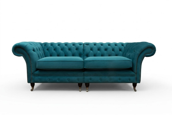 Sofas Chesterfield 3 Sitzer Couch Polster Sitz Textil Stoff Leder Couchen Turkis