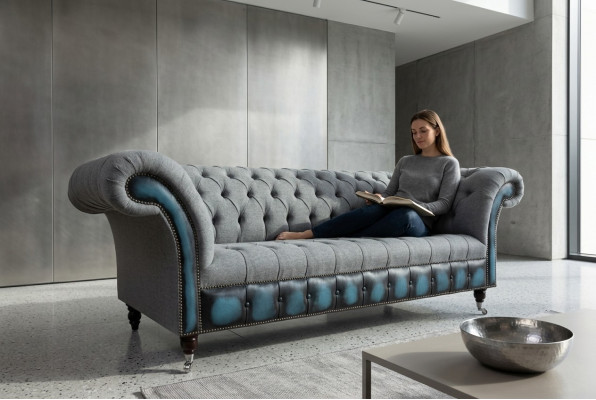 Designer Chesterfield graue Sofas Polster Couchen Textil Relax Möbel