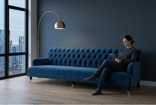 Großer blauer Chesterfield Viersitzer xxl Luxus Sofa Couch Polster Möbel