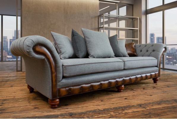 Klassische Chesterfield Design Sofa 4 Sitzer Couch Polster Luxus Textil Couchen