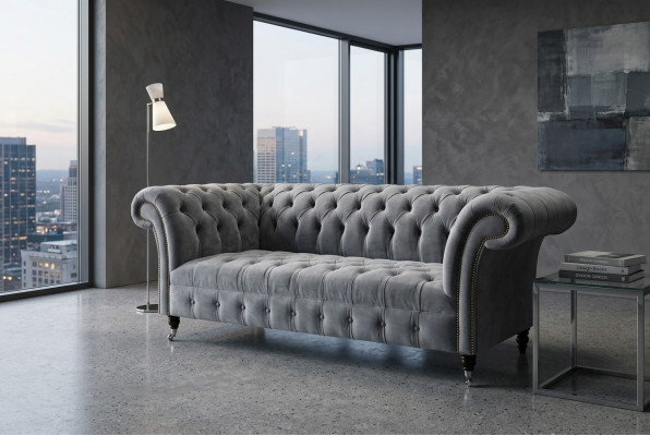 Klassische Chesterfield Zweisitzer Sofa Sofas Couch Ledersofa Couchen Stoff Neu
