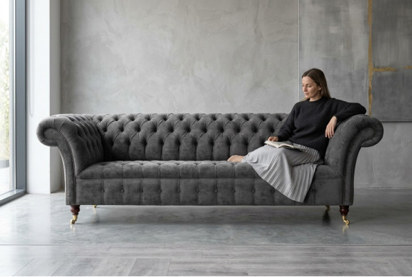 Dreisitzer Chesterfield Graue Couch Polster Sofas Moderne Couchen
