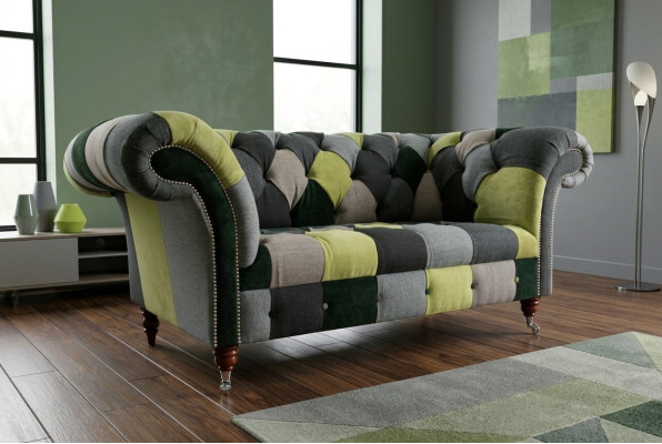 Designer Chesterfield Sofa 2 Sitzer Couch Polster Sofas Stoff Wohnzimmer Couchen