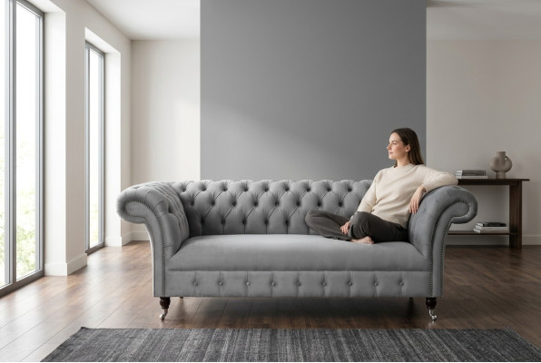 Chesterfield Luxus 2 Sitzer Couch Polster Sofa Textil Stoff Couchen Garnitur Neu
