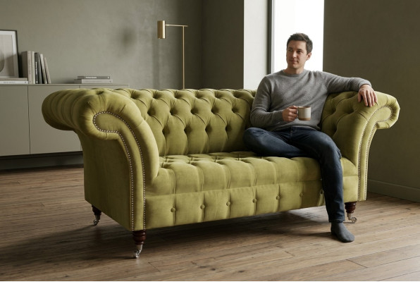 Grüne Sofa Couch Polster Chesterfield Sitzmöbel Textil Stoff Leder Couchen Neu