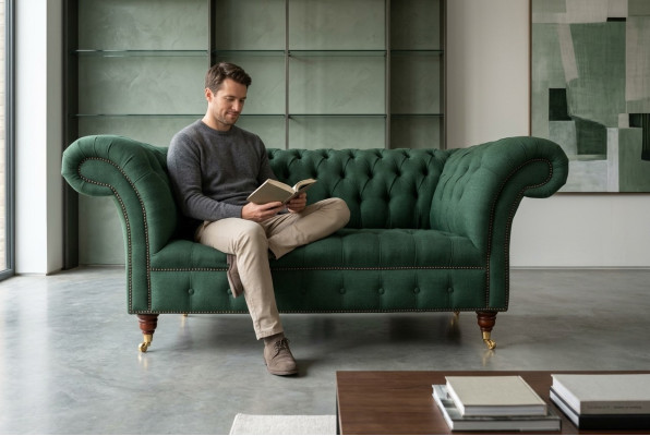 Klassische Polster Möbel Chesterfield Grüne Couch Textil Leder Stoff Sofa Sitzer