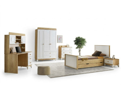 Kinderzimmer Set Bett Nachttisch Kommode Kleiderschrank Schreibtisch 5tlg.