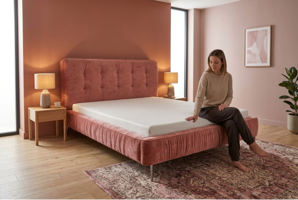 Moderne Betten Holz Leder 180x200cm Polster Ehe Design Leder Hotel Bett Rosa Neu