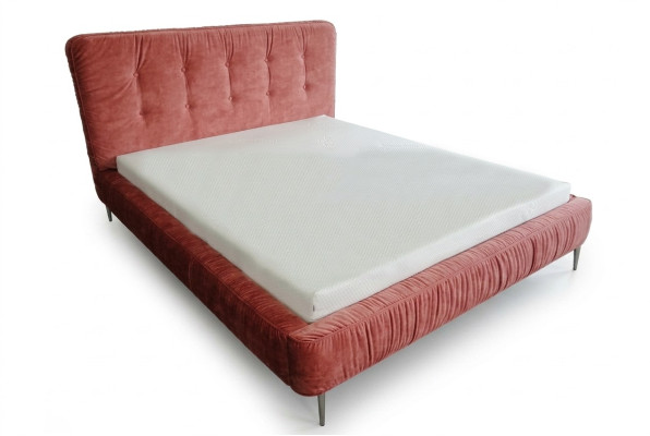 Moderne Betten Holz Leder 180x200cm Polster Ehe Design Leder Hotel Bett Rosa Neu