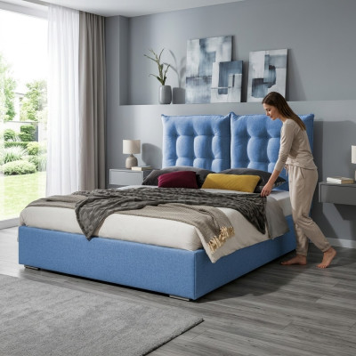 Blaues Polster Bett Moderne Bettgestelle Möbel Luxus Hotel Betten Schlafzimmer