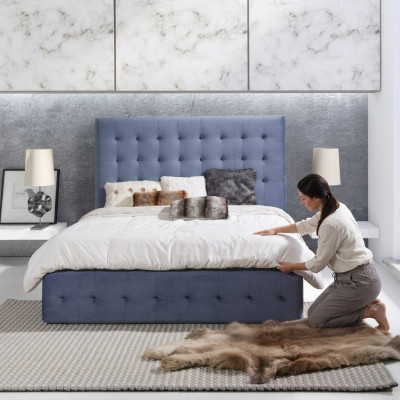 Lederbett Bett Betten Ehebett Designer Polster Doppel Bett Textil 180x200cm Neu