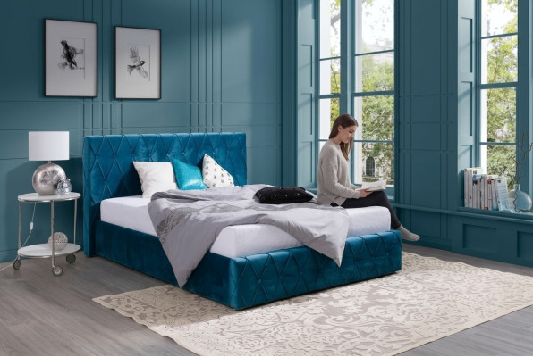 Design Turkis Blaues Bett Textil Leder Hotel Betten Schlafzimmer Samt Polster