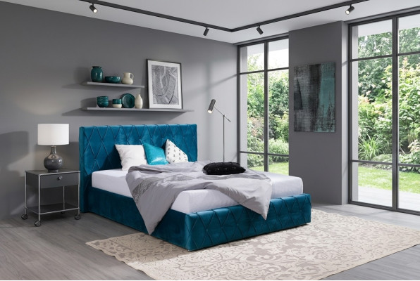Design Turkis Blaues Bett Textil Leder Hotel Betten Schlafzimmer Samt Polster
