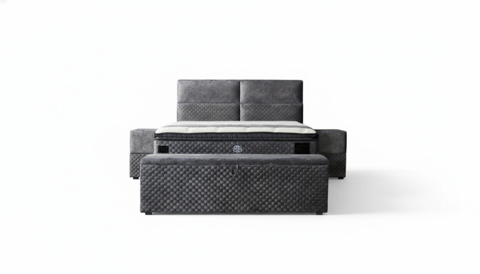 Modernes Designer Luxury Bett mit 2 Nachttischen und Sitzbank Möbel Zimmer 4tlg