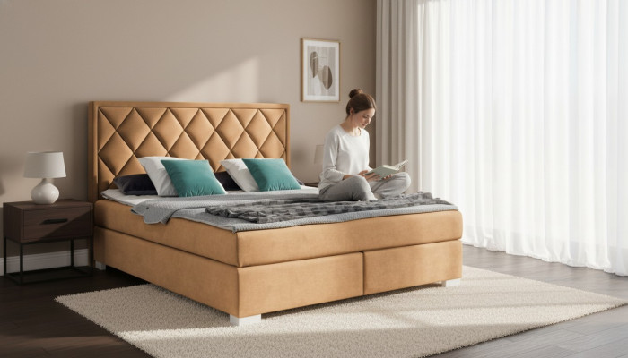 Luxus Boxspring Bett Stoff Hotel Beige Betten Schlafzimmer Möbel Design Doppel