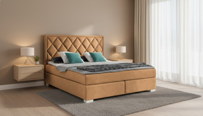 Luxus Boxspring Bett Stoff Hotel Beige Betten Schlafzimmer Möbel Design Doppel