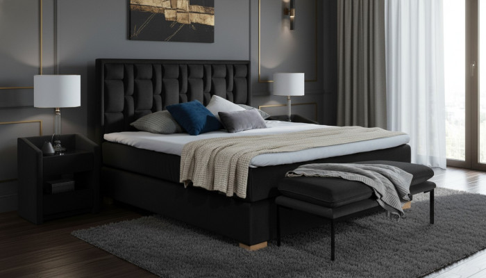 Luxus Boxspring Bett Schwarz Blaue Betten Schlafzimmer Möbel Design Doppel Hotel