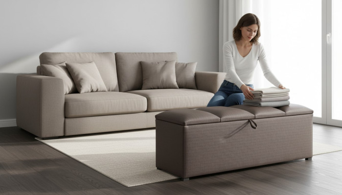 Truhe Aufbewahrung Box Luxus Schlafzimmer Hocker Textil Fußhocker