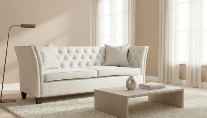 Sofa Beige Chesterfield Dreisitzer Polster Möbel Hotel Praxis Wohnzimmer