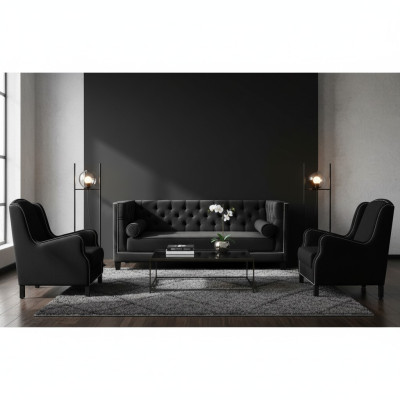 Schwarze Sofagarnitur Dreisitzer Sessel Polster Couchen Garnitur 3+1+1