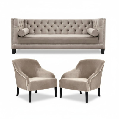 Chesterfield Beige Sessel Luxus Möbel Garnituren Textil Stoff Couchen Gruppe Neu