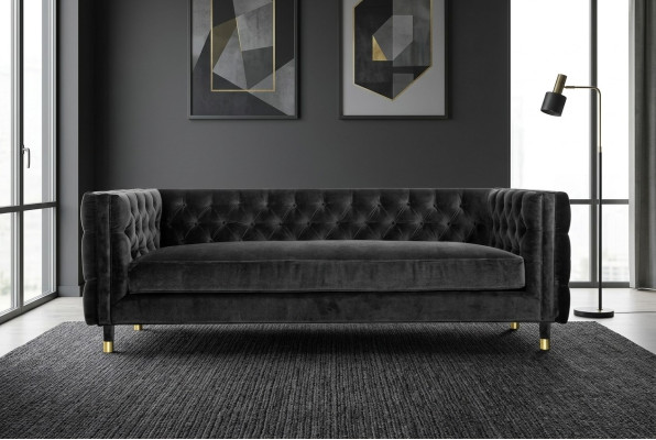 Schwarzes Chesterfield Sofa Big Luxus Möbel 4 sitzer Textil Stoff Couchen