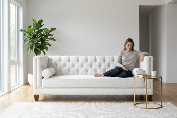 Dreisitzer Stoff Wohnzimmer weiß Couchen Polster Sofa Sofas Chesterfield couch