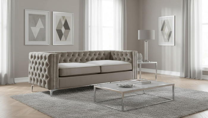 Chesterfield Dreisitzer moderne Möbel Textil Stoff Samt Wohnzimmer Luxus couchen