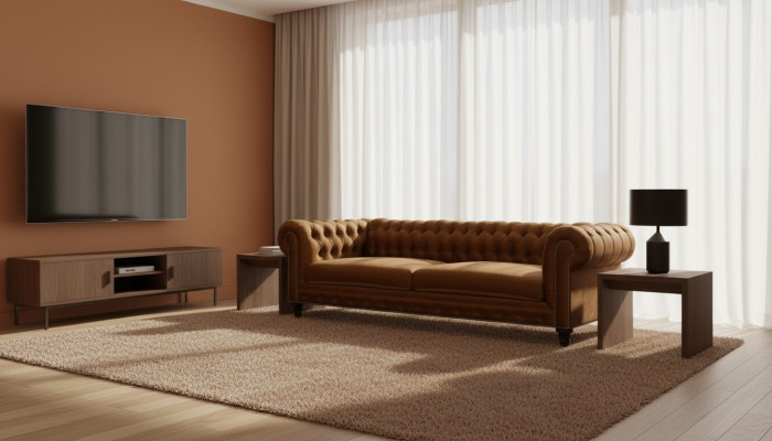 Chesterfield Dreisitzer Kreative Möbel Textil Stoff Orange Neu Wohnzimmer Modern