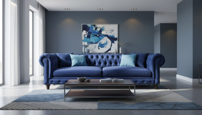 Chesterfield Dreisitzer Blau Neu Wohnzimmer Modern Kreative Möbel Textil Stoff