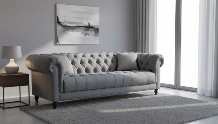 Dreisitzer Grau Stoff Wohnzimmer Design Couchen Polster Sofa Sofas Chesterfield