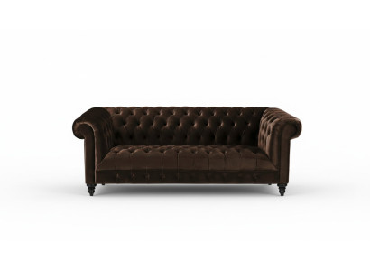 Braune Samt Couch Luxus Polster Chesterfield Möbel Sofa mit Knöpfen Dreisitzer