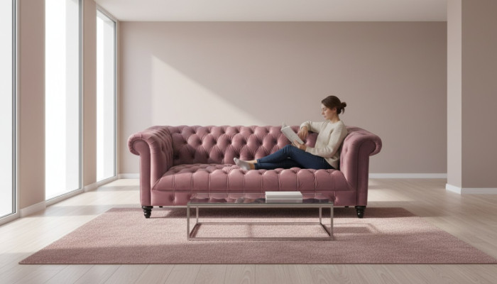 Fuchsia Samt Couch Luxus Polster Chesterfield Möbel Sofa mit Knöpfen Dreisitzer