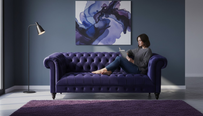 Chesterfield Lila Samt Couch Luxus Polster Möbel Sofa mit Knöpfen Dreisitzer