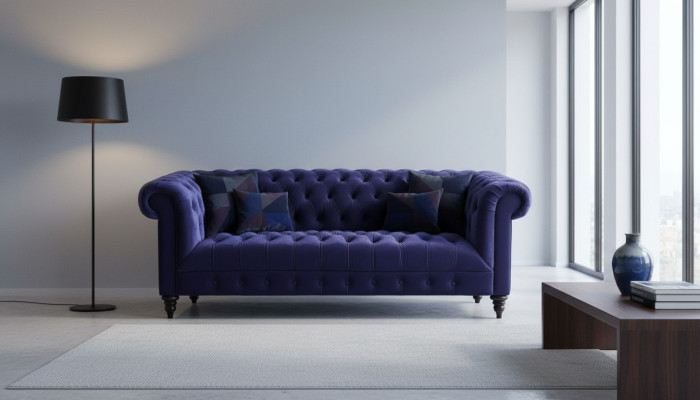Chesterfield Lila Samt Couch Luxus Polster Möbel Sofa mit Knöpfen Dreisitzer