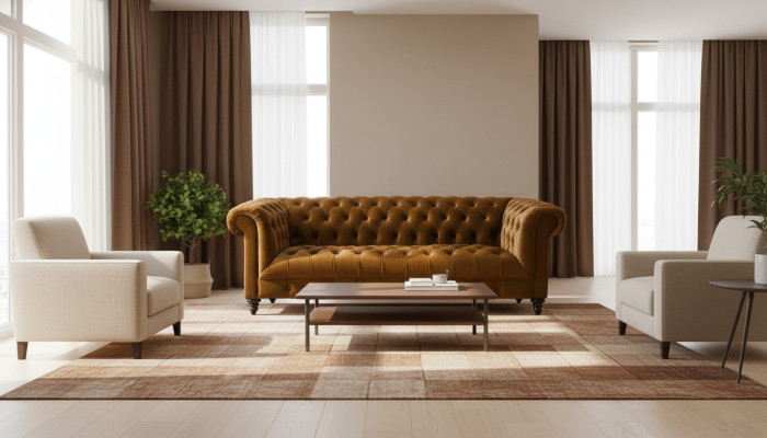 Dreisitzer Chesterfield Braune Stoff Sofa Neu Original Design Couchen Polster