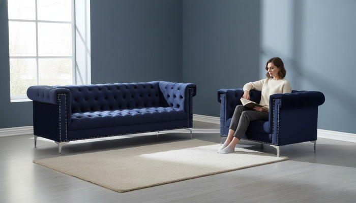 Blaue chesterfield sofagarnitur couch royal blau couchen sofa set garnituren neu