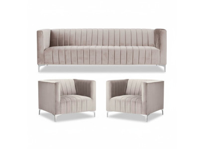 Beige Sofagarnitur Chesterfield Möbel Modern Design Textil Wohnzimmer Couchen