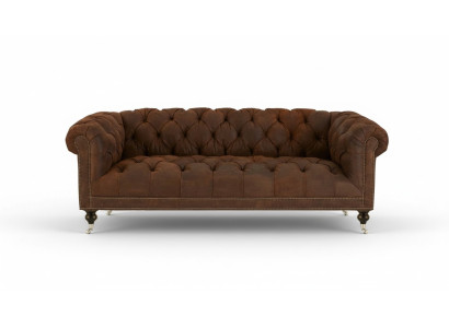 Braun Dreisitzer Chesterfield Modern Design Leder Sofa Design Möbel Samt Stoff