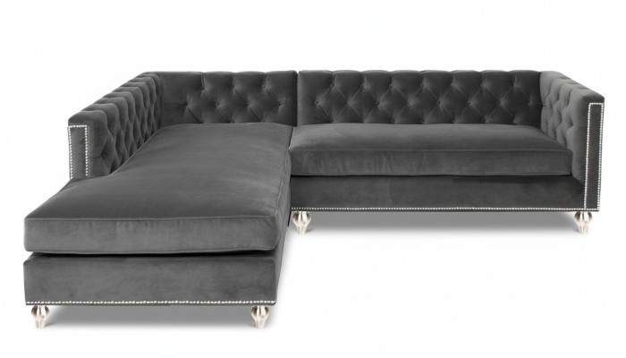 Ecksofa Wohnlandschaft Couch Eckgarnitur Polster Samt Stoff Möbel Design Grau