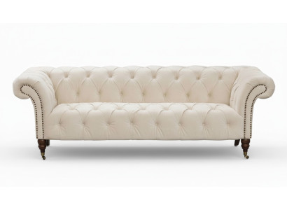 Beige Chesterfield Dreisitzer Modern Design Couchen Stoff Sofa designer Möbel