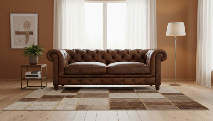 Chesterfield Braun Dreisitzer Leder Wohnzimmer Modern Design Couchen Sofa Neu