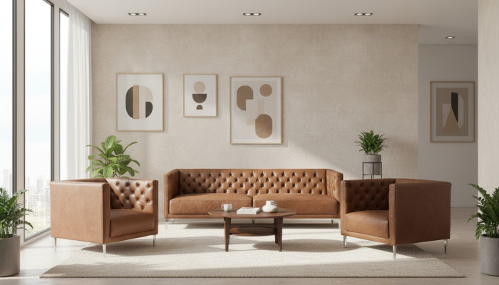 Braun Chesterfield 2 Sessel Leder Modern Design Sofa Neu Kreative Möbel Sofa Set