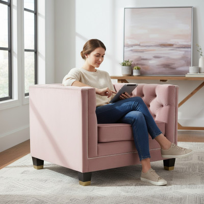 Sessel Chesterfield Textil Stoff Lila Kreative Möbel Neu Wohnzimmer Modern